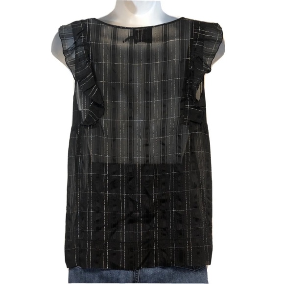 Women’s Juicy Couture Black Silver Sleeveless Ruffle Blouse - Picture 2 of 8
